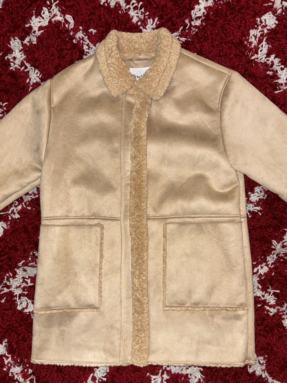 Zara Women’s Petite Tan Faux Suede Sherpa Shearling Jacket - X Small/XX Small
